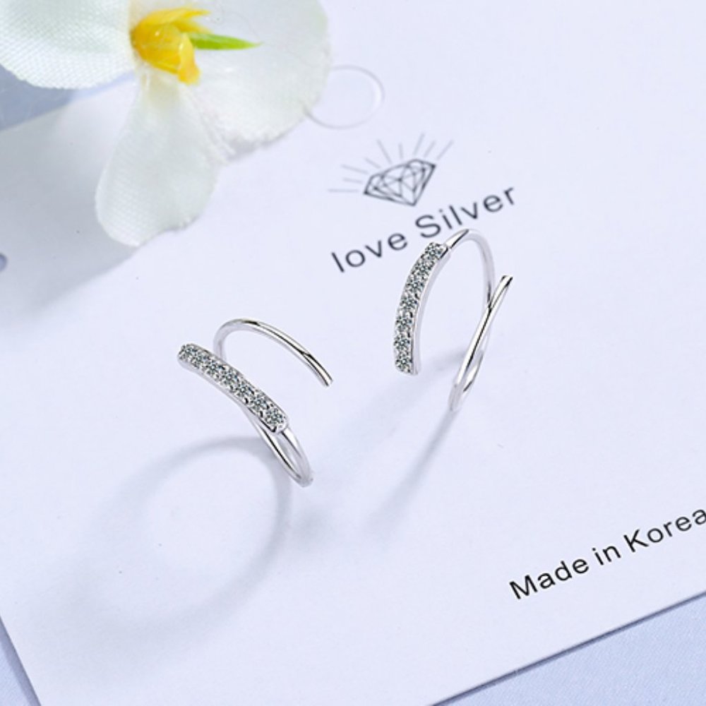 NEW 925 Sterling Silver Pave Diamond Hoop Earrings - Picture 5 of 9